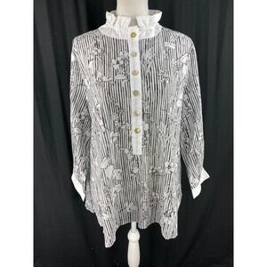 Terra SJ Apparel Womens XL‎ Wired Neckline Contrast Floral Tunic Blouse AOP